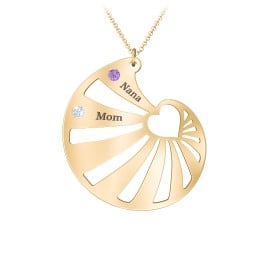 Engravable Spiral Heart Shell Birthstone Necklace