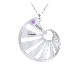 Engravable Spiral Heart Shell Birthstone Necklace in 925 Sterling Silver with Amethyst, Aquamarine, Blue Topaz, Diamond, and Pink Tourmaline