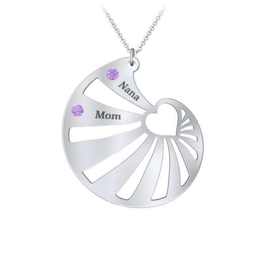 Engravable Spiral Heart Shell Birthstone Necklace – Sterling Silver with Amethyst