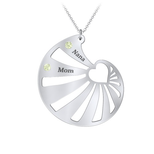 Engravable Spiral Heart Shell Birthstone Necklace – Sterling Silver with Peridot
