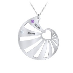 Engravable Spiral Heart Shell Birthstone Necklace – 10K Yellow Gold with Blue Topaz and Citrine
