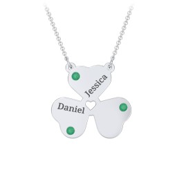 Engravable 3 Leaf Clover Birthstone Necklace in 925 Sterling Silver with Emerald