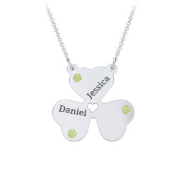 Engravable 3 Leaf Clover Birthstone Necklace in 925 Sterling Silver with Peridot