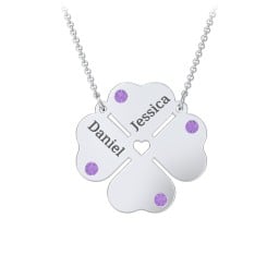 Engravable 4 Leaf Clover Birthstone Necklace