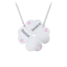 Engravable 4 Leaf Clover Birthstone Necklace
