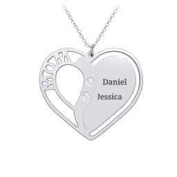 "Mom" Heart Necklace with Row of Birthstones