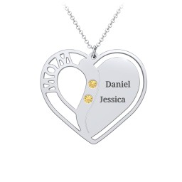 "Mom" Heart Necklace with Row of Birthstones