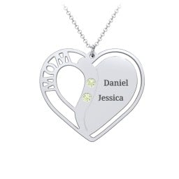 "Mom" Heart Necklace with Row of Birthstones