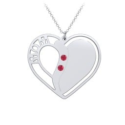 "Mom" Heart Necklace with Row of Birthstones