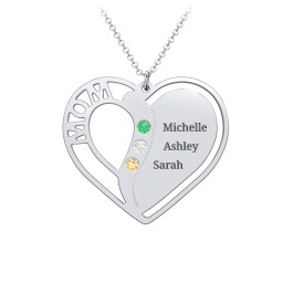 "Mom" Heart Necklace with Row of Birthstones
