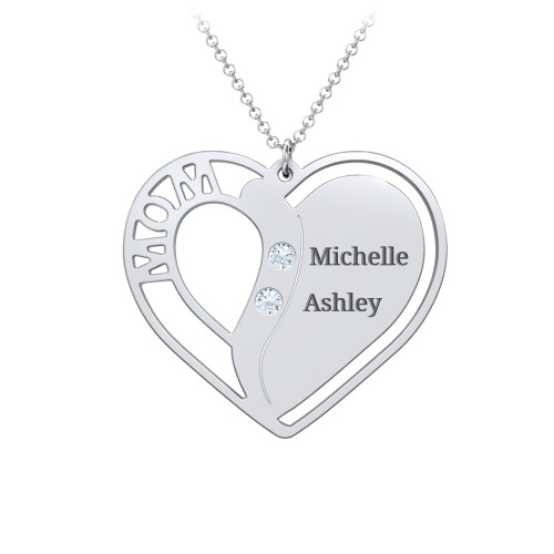 "Mom" Heart Necklace with Row of Birthstones