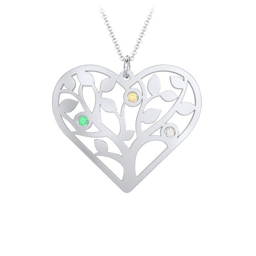 Heart Family Tree Mother's Necklace with 3-6 Birthstones