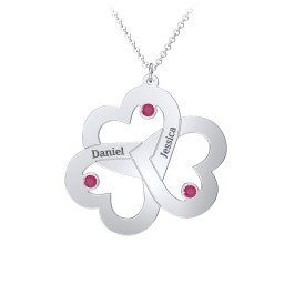 Engravable Three Heart Birthstone Necklace