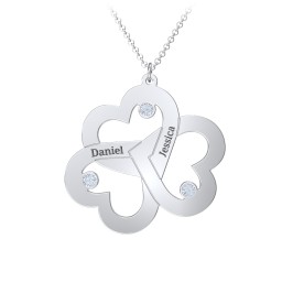 Engravable Three Heart Birthstone Necklace in 925 Sterling Silver with Aquamarine
