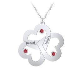 Engravable Three Heart Birthstone Necklace in 925 Sterling Silver with Garnet
