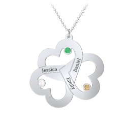 Engravable Three Heart Birthstone Necklace in 925 Sterling Silver with Emerald, Citrine, and Cubic Zirconia