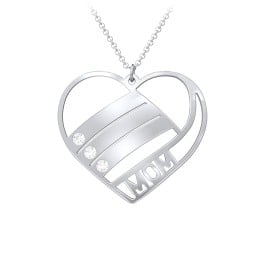 Engravable "Mom" Heart 2-5 Birthstone Necklace