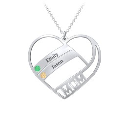 Engravable "Mom" Heart 2-5 Birthstone Necklace