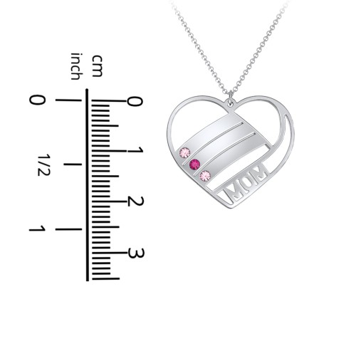 Engravable "Mom" Heart 2-5 Birthstone Necklace – Sterling Silver with Emerald, Citrine, and Peridot