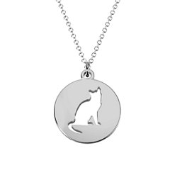 Cute Cat Cutout Disc Necklace – 10K Yellow Gold