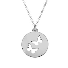 Double Butterfly Cutout Disc Necklace – Sterling Silver