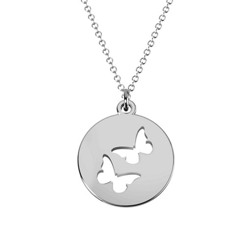 Double Butterfly Cutout Disc Necklace – Sterling Silver