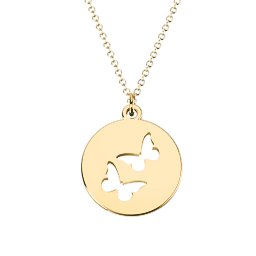 Double Butterfly Cutout Disc Necklace in 10K Solid Yellow Gold