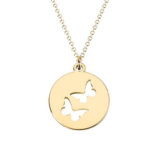 Double Butterfly Cutout Disc Necklace – 10K Yellow Gold