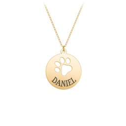 Engravable Pawprint Cutout Disc Necklace in 18K Gold Plated Silver