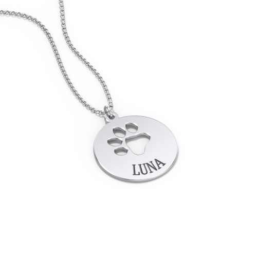 Engravable Pawprint Cutout Disc Necklace – Sterling Silver