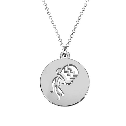 Aquarius Zodiac Sign Cutout Disc Necklace – Sterling Silver