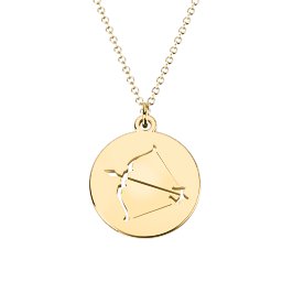 Sagittarius Zodiac Sign Cutout Disc Necklace in 18K Gold Plated Silver