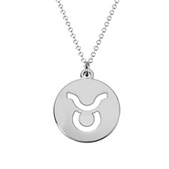 Taurus Zodiac Symbol Cutout Disc Necklace – Sterling Silver