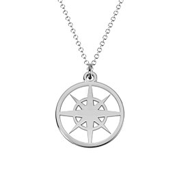 Compass Cutout Disc Necklace in 925 Sterling Silver