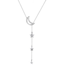 Lariat with Moon and Star Charms in 925 Sterling Silver