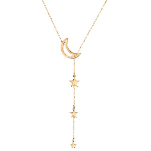Lariat with Moon and Star Charms – 10K Yellow Gold