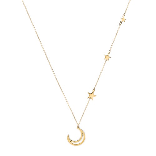 Moon and Stars Charmed Necklace – 10K Yellow Gold