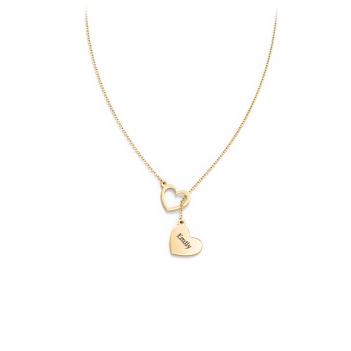 Engravable Double Heart Lariat – 10K Yellow Gold