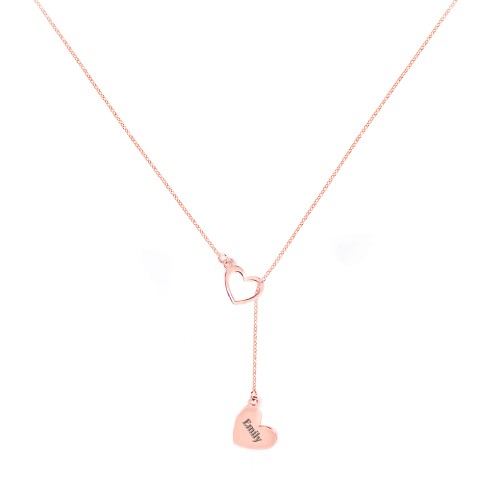 Engravable Double Heart Lariat – 10K Rose Gold