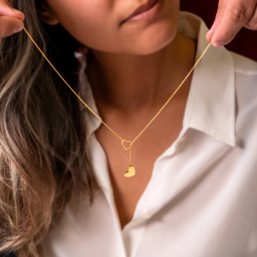 Engravable Double Heart Lariat – Sterling Silver