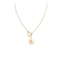 Engravable Double Heart Lariat in 10K Solid Yellow Gold