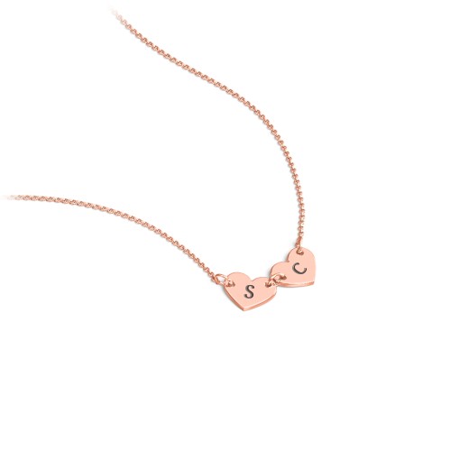 Engravable Initial 2 Heart Necklace – 10K Rose Gold