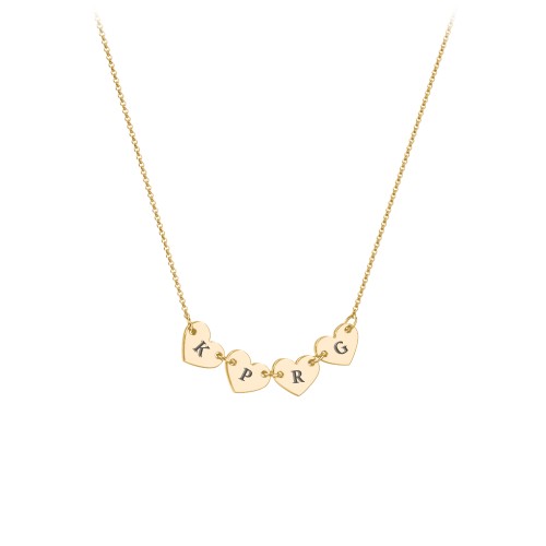 Engravable Initial 4 Heart Necklace – 18K Gold Plated Silver
