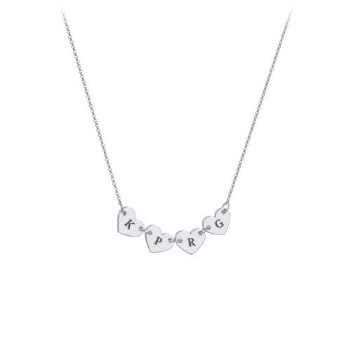 Engravable Initial 4 Heart Necklace – Sterling Silver
