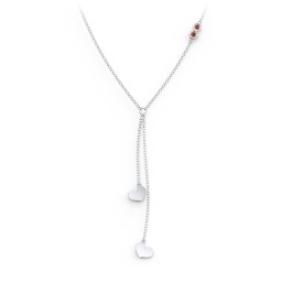 Lariat with Heart Charms and Gemstones in 925 Sterling Silver with Garnet