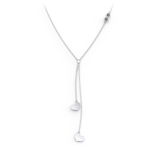Lariat with Heart Charms and Gemstones – Sterling Silver with Smokey Quartz