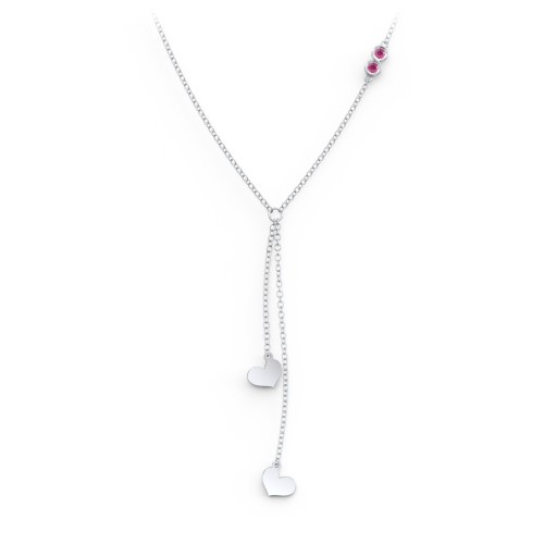 Lariat with Heart Charms and Gemstones – Sterling Silver with Ruby