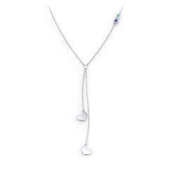Lariat with Heart Charms and Gemstones – 10K Yellow Gold with Mint Premium Zirconia and Blue Sapphire