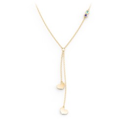 Lariat with Heart Charms and Gemstones in 10K Solid Yellow Gold with Mint Premium Zirconia and Blue Sapphire