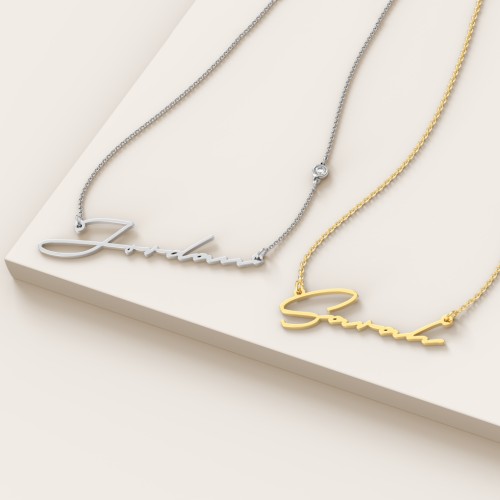 Personalised Signature Name Necklace – 18K Gold Plated Silver
